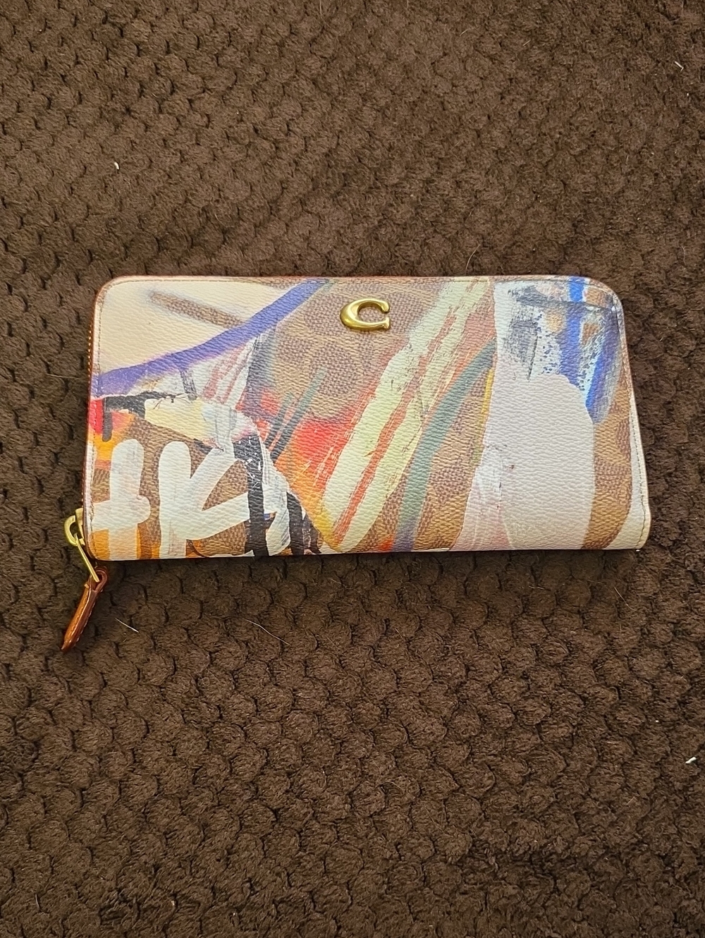 Coach Multicolor Abstract Zip Wallet with Gold Accent